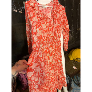 Women's Universal Thread Red & White Floral Long Sleeve Dress, Size L